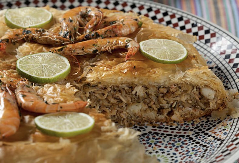 Pastilla aux fruits de mer et crevettes